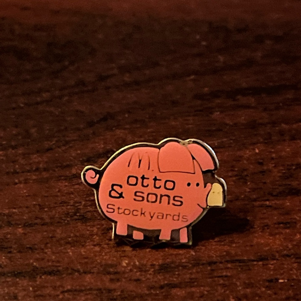 Vintage McDonald's Otto & Sons Stockyards Pig Employee Lapel Hat Pin